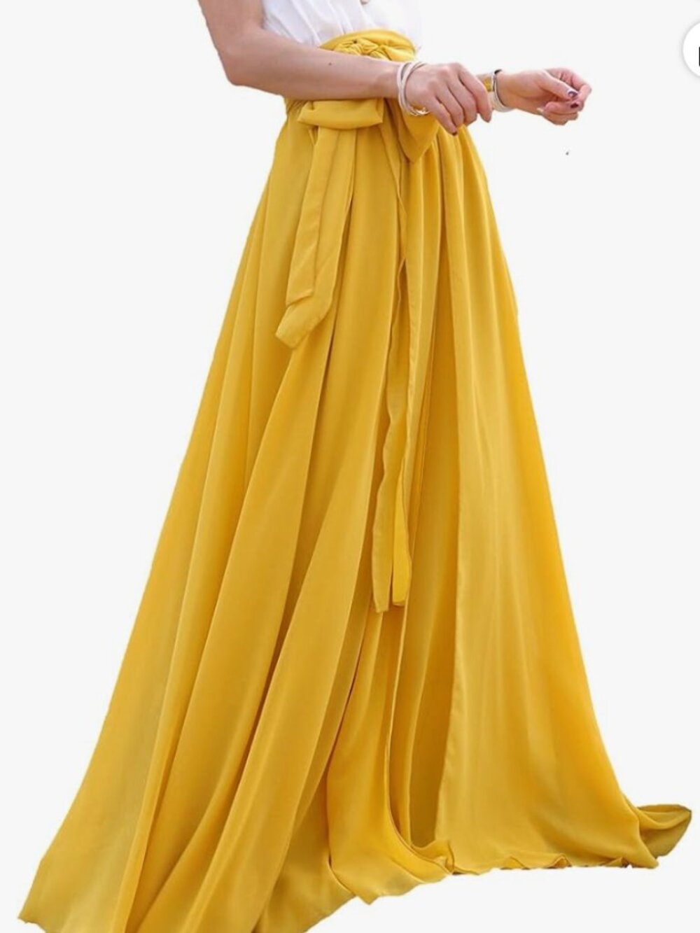 Women's Beautiful Yellow Summer Beach Chiffon High Waist Maxi Skirt (M)